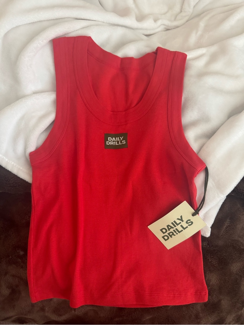 Daily Drills Red Ribbed Scoop Neck Tank